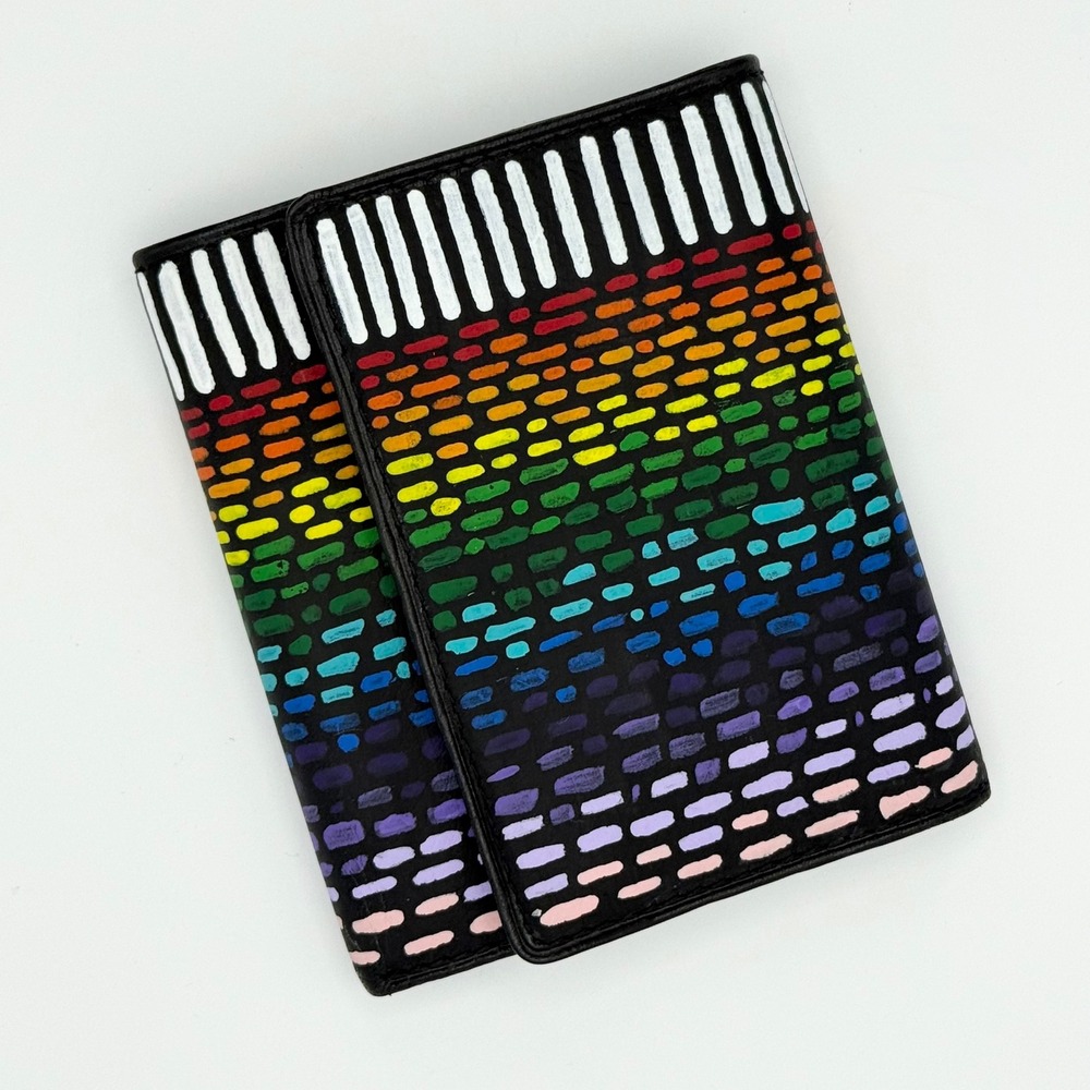 OOAK Handpainted‎ Rolfs Tri Fold Leather Wallet Rainbow Boho Unique
